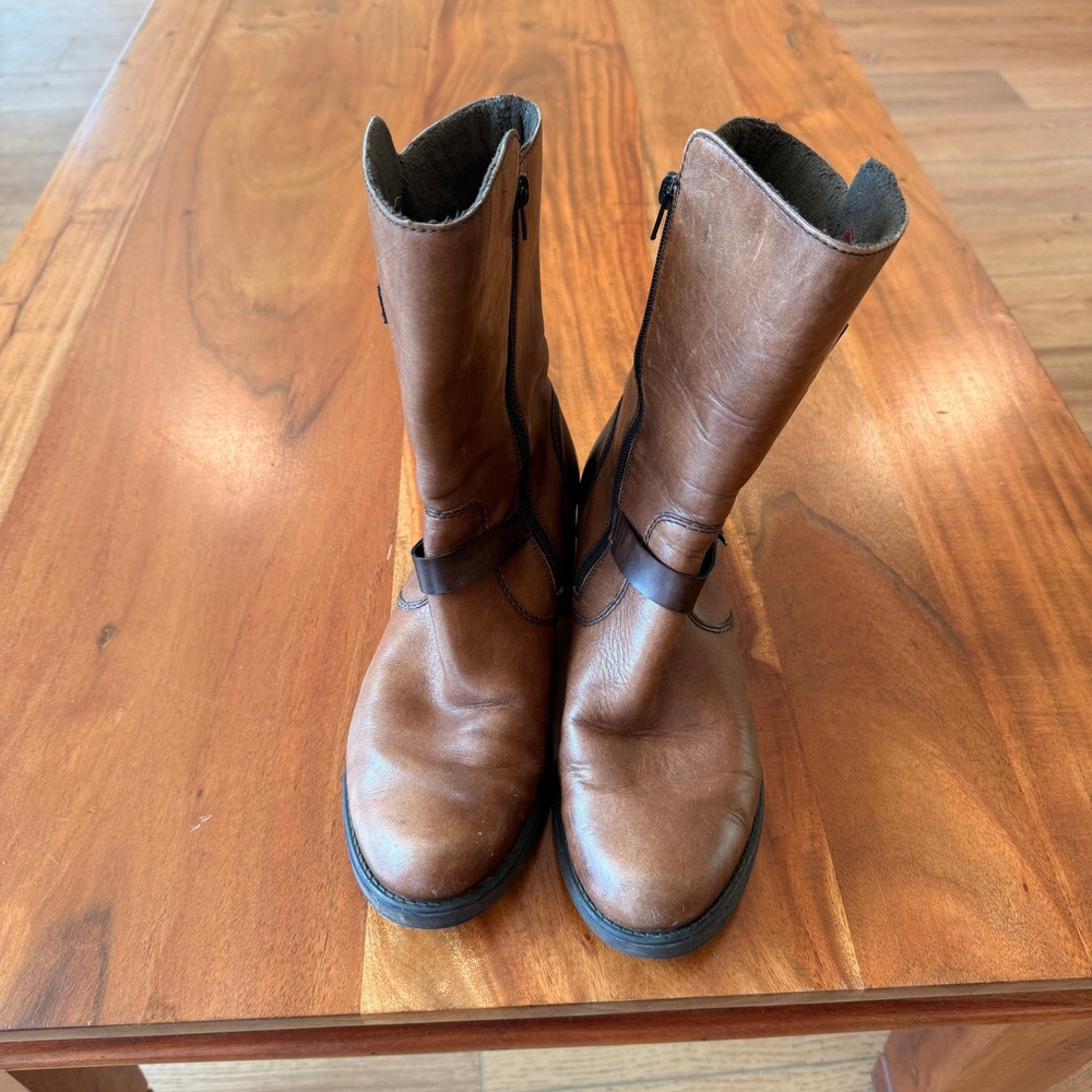 Rieker Women'e 2 Tone Brown Buckle Biker Boot Size 41